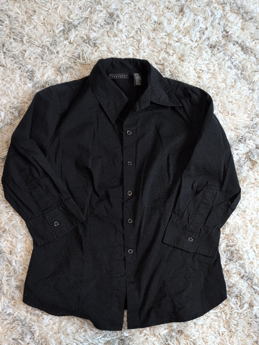 Apostrophe Women's Black Button-Up Dress Shirt, Size 6-8, Half Sleeve